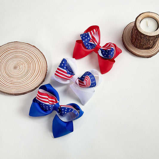 Independence Day Flag Webbing Bow Hair Clip for Girls