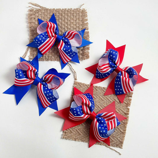 1 Pair,Independence Day Flags Grosgrain Ribbon Hair Bows