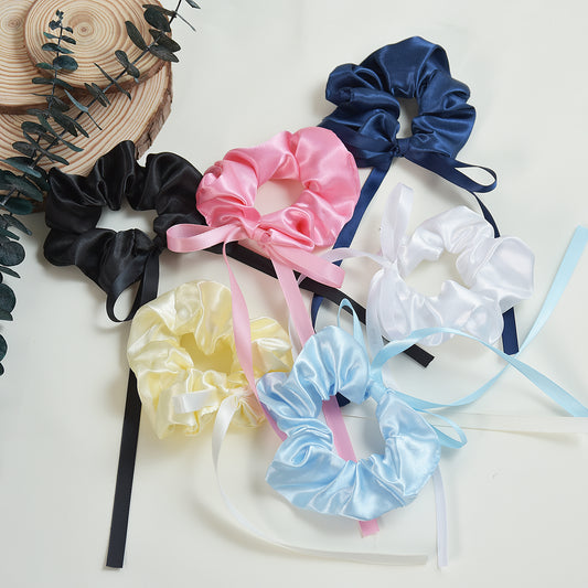 2pcs-Hair Scrunchies With Bow,satin.Model-001